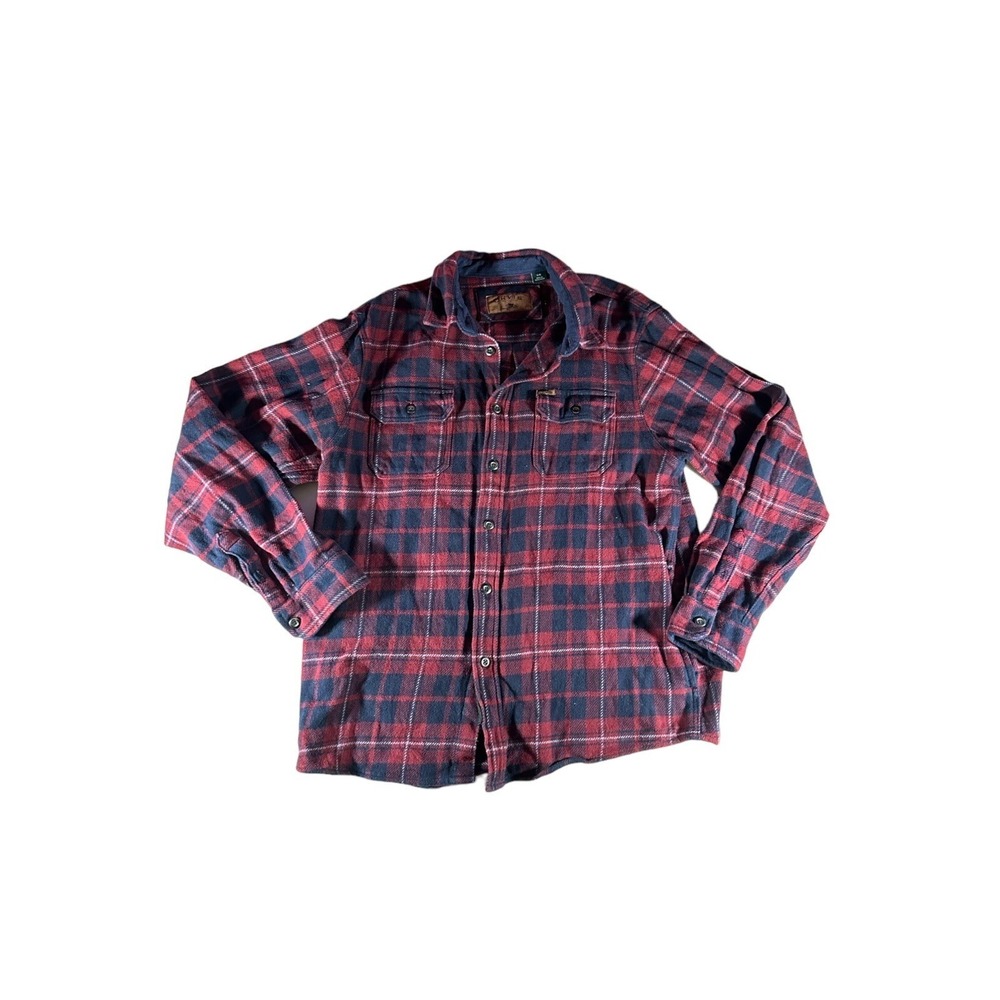 Orvis Shirt Adult Large Red Blue Tartan Plaid Flannel Button Soft Outdoor Mens